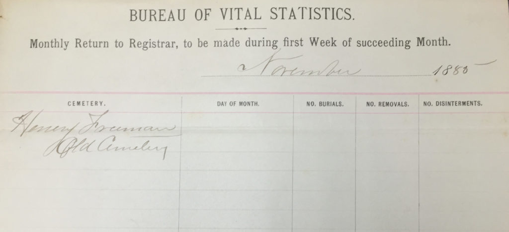 Burial certificate for Henry Gautier Freeman